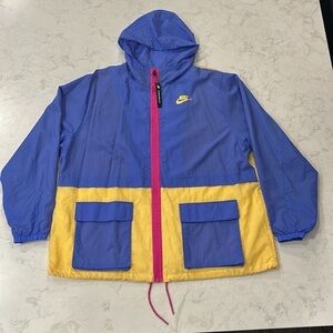 90’s Y2K Nike Full Zip Windbreaker Blue Yellow Pink Jacket Womens Size 2X